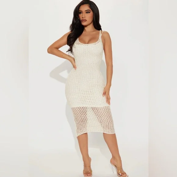 Fashion Nova | Dresses | New Fashion Nova Kaylie Sequin Crotchet Midi Dress  Ivory Size S | Poshmark